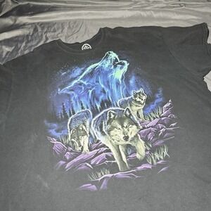 Wolf Nature Animal Graphic T Shirt Black Men's Size 2XL 100% Cotton